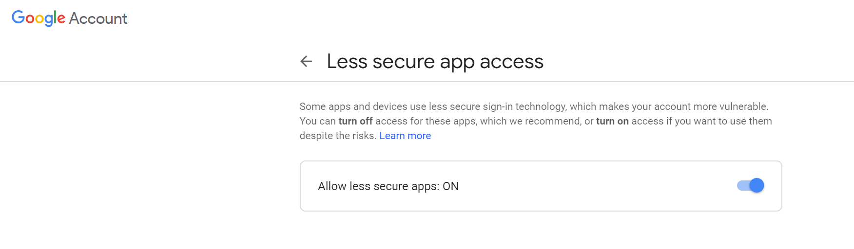gmail account settings for less secure apps windows 10 mail app